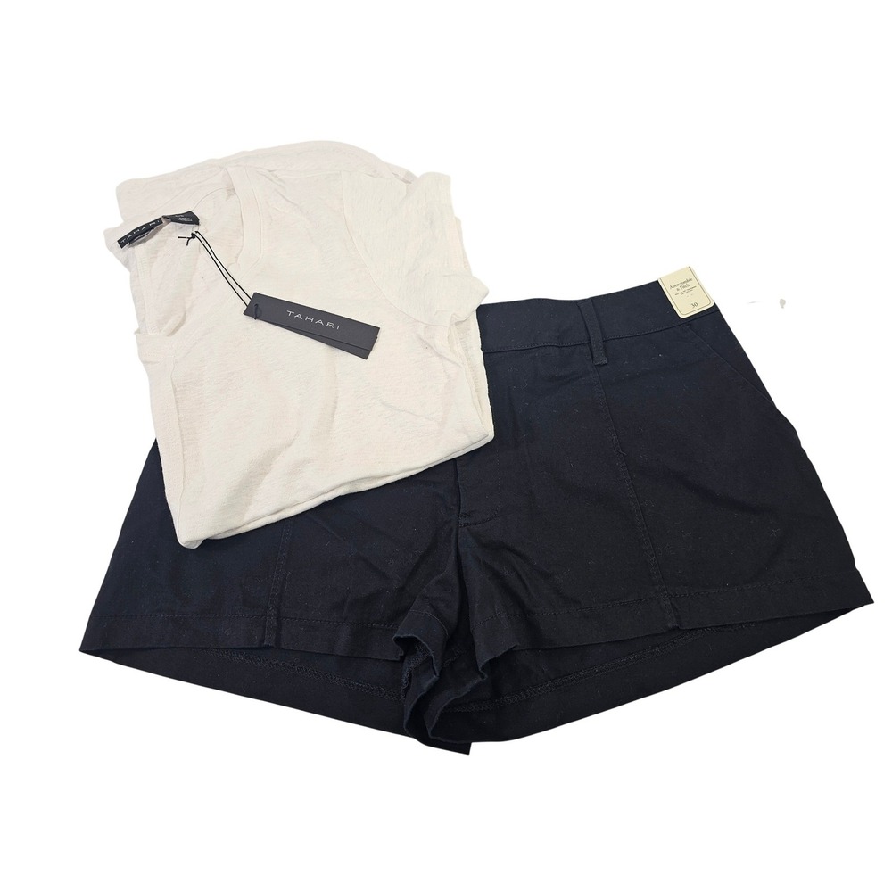 Abercrombie & Fitch Chino Shorts & linen shirt Womens 30 Black High Rise New